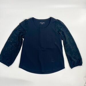 NWOT soft surroundings black solid shirt with lace puff sleeve style 2fz37 Small